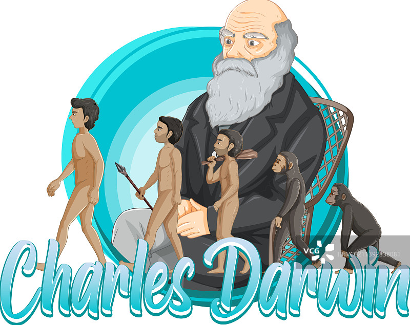 卡通风格的查尔斯·达尔文肖像图片素材