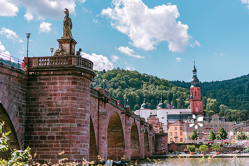 德国海德堡，历史老桥与老城风光图片素材