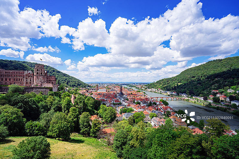 航拍德国海德堡，内卡河畔的历史名城，位于巴登符腾堡州图片素材