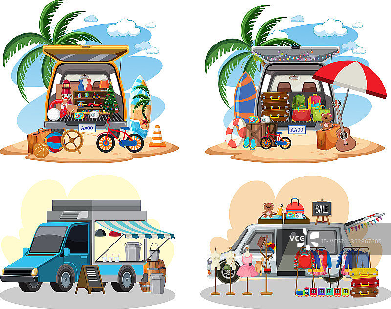 具有不同汽车的跳蚤市场概念图片素材