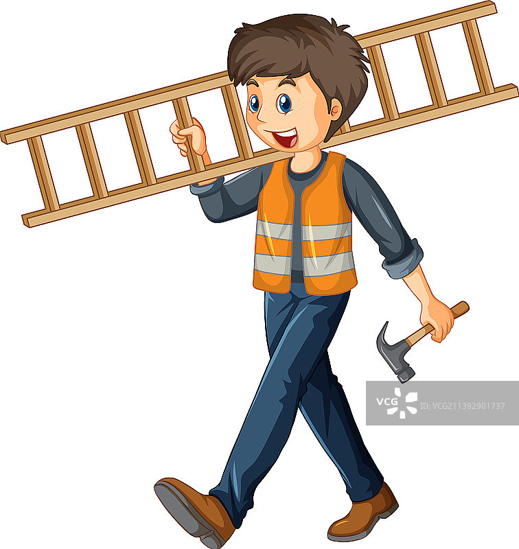 手持梯子的建筑工人图片素材