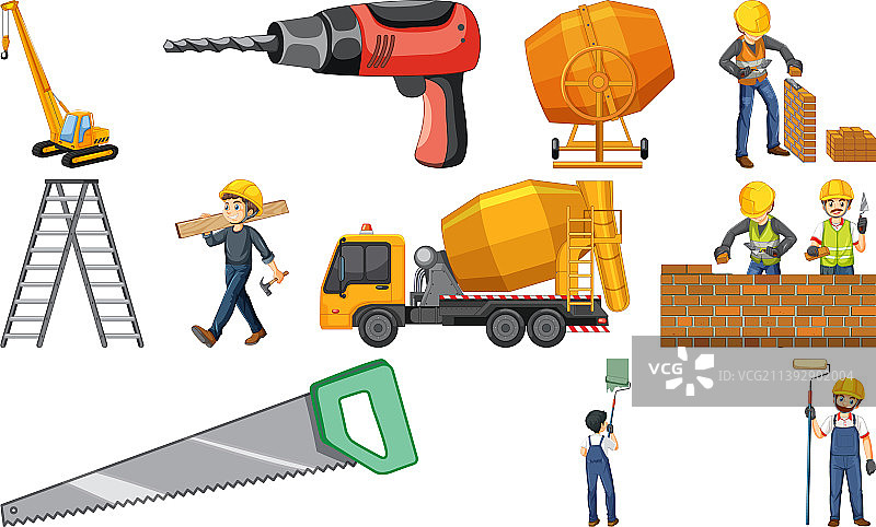 建筑工地物品和工人图片素材