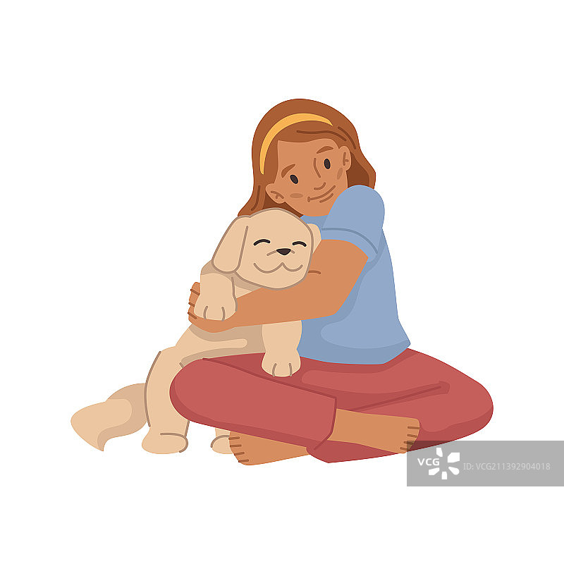 女童和幼犬亲热图片素材