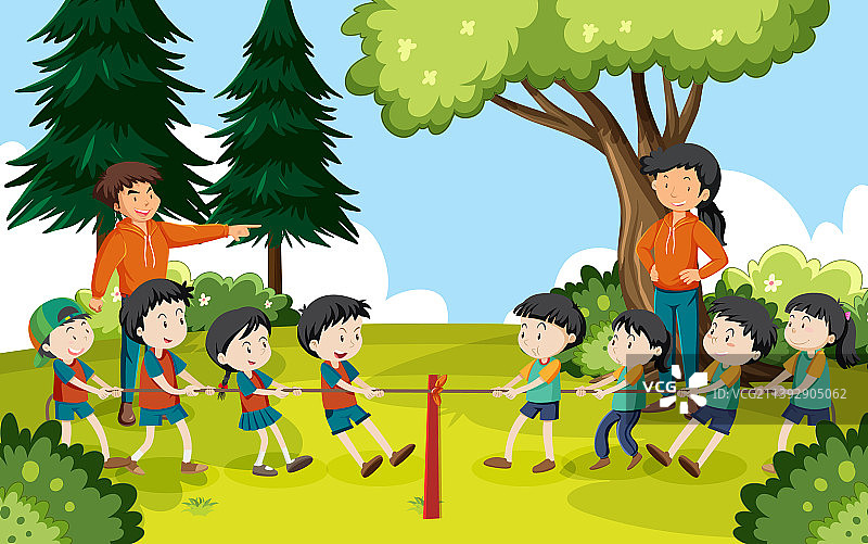 孩子们玩拔河游戏图片素材
