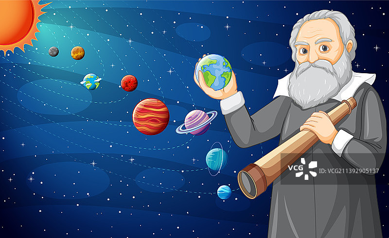 卡通风格的伽利略·伽利雷肖像图片素材