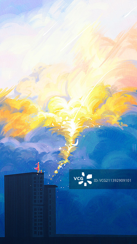 蓝天金色云层风景插画图片素材