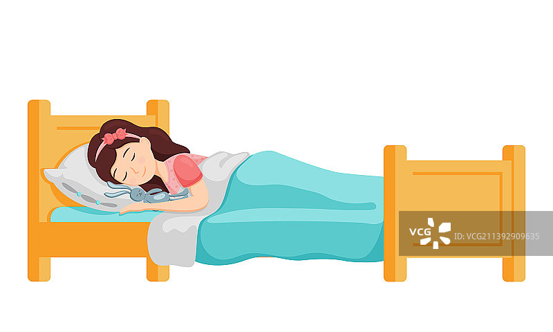 可爱的女孩在床上睡觉图片素材