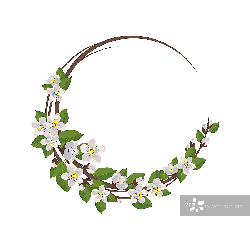 樱桃或苹果树花朵圆形花环图片素材