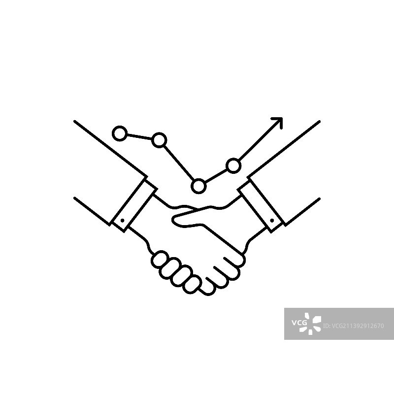 握手与销售增长细线图标图片素材
