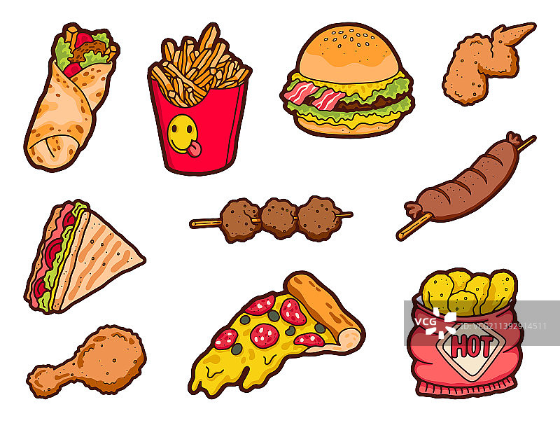 不健康的卡通垃圾食品热狗图片素材