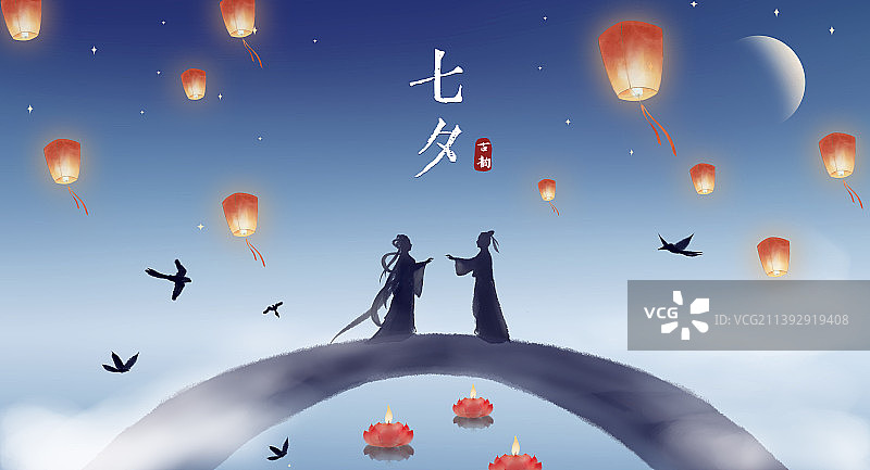 七夕中国传统节日展板图片素材