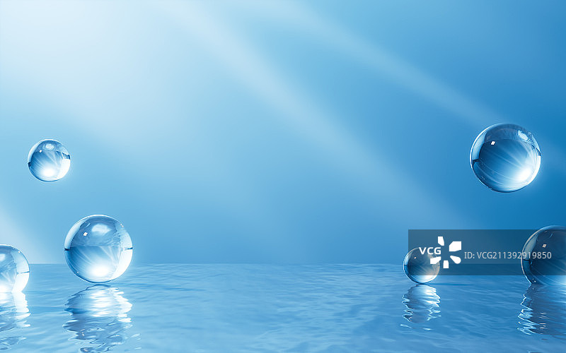 玻璃球与水面场景3D渲染图片素材