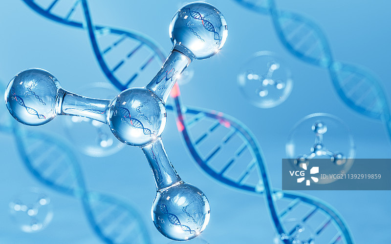 游离的分子与DNA结构3D渲染图片素材