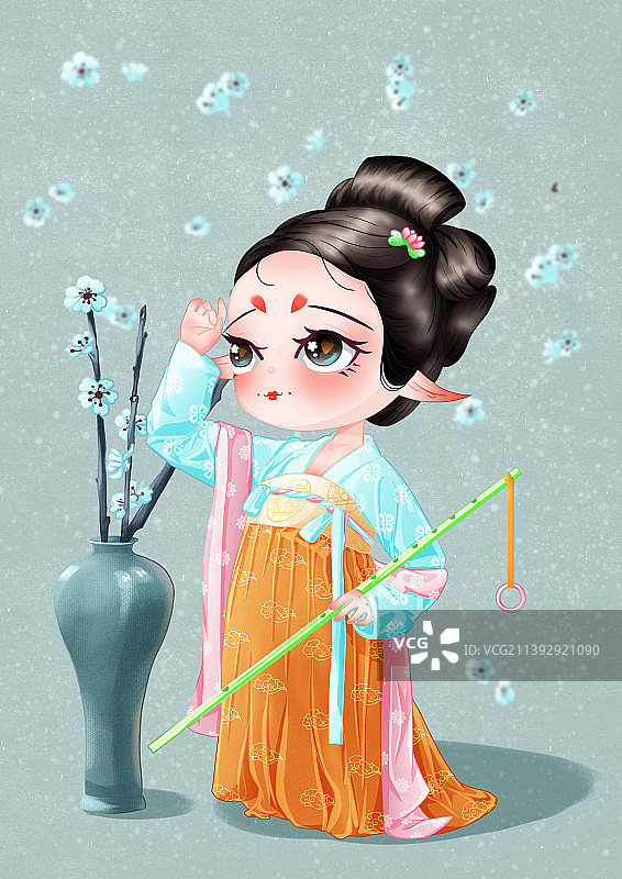 汉服唐装Q版可爱小精灵女孩图片素材