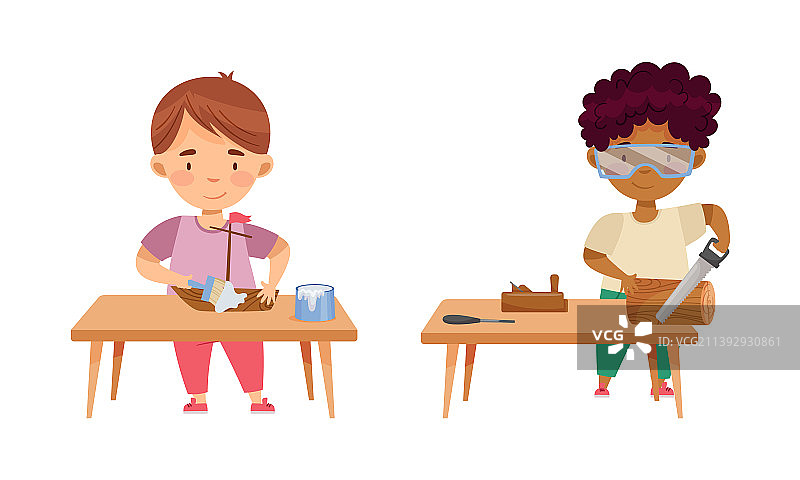 做木工的可爱男孩们图片素材