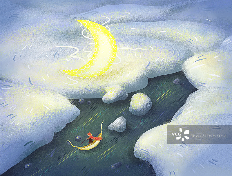 夜晚雪景月亮图片素材