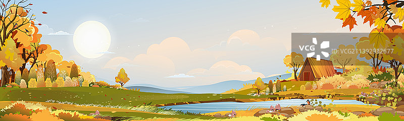 夕阳下的秋季乡村景色图片素材