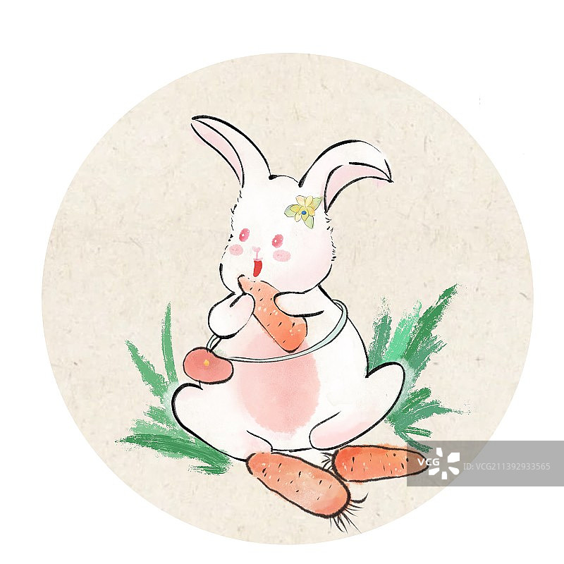 中国传统节日中秋节习俗兔年兔子吃萝卜赏月水墨国风插画图片素材