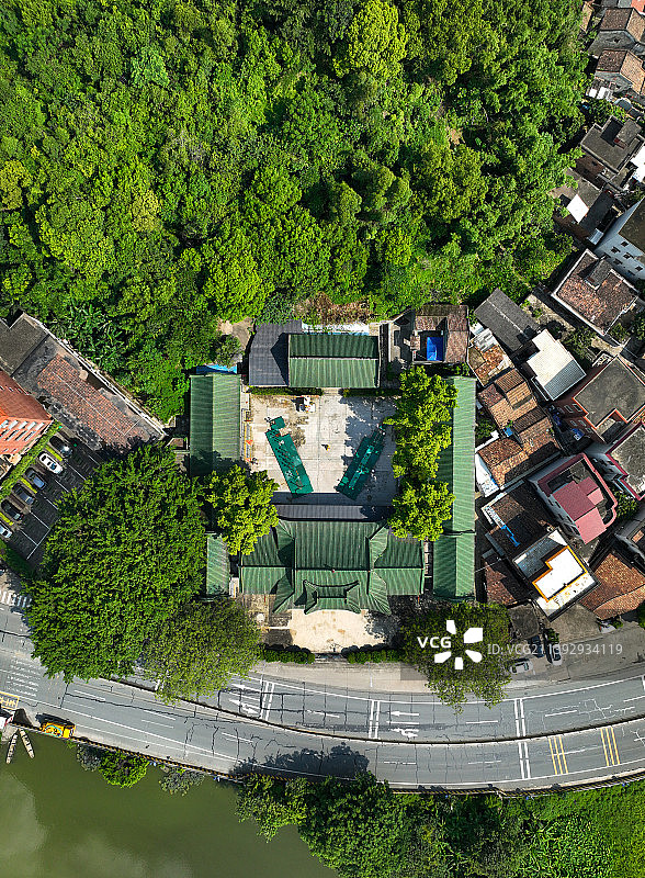 广东省佛山市南海区西樵禄舟村黄飞鸿故里黄飞鸿狮艺武术馆航拍图片素材