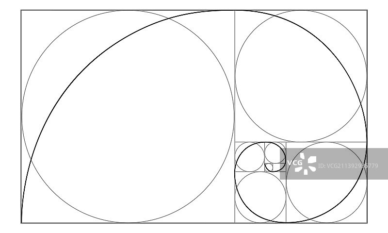 矩形中的黄金比例对数螺旋线标志图片素材