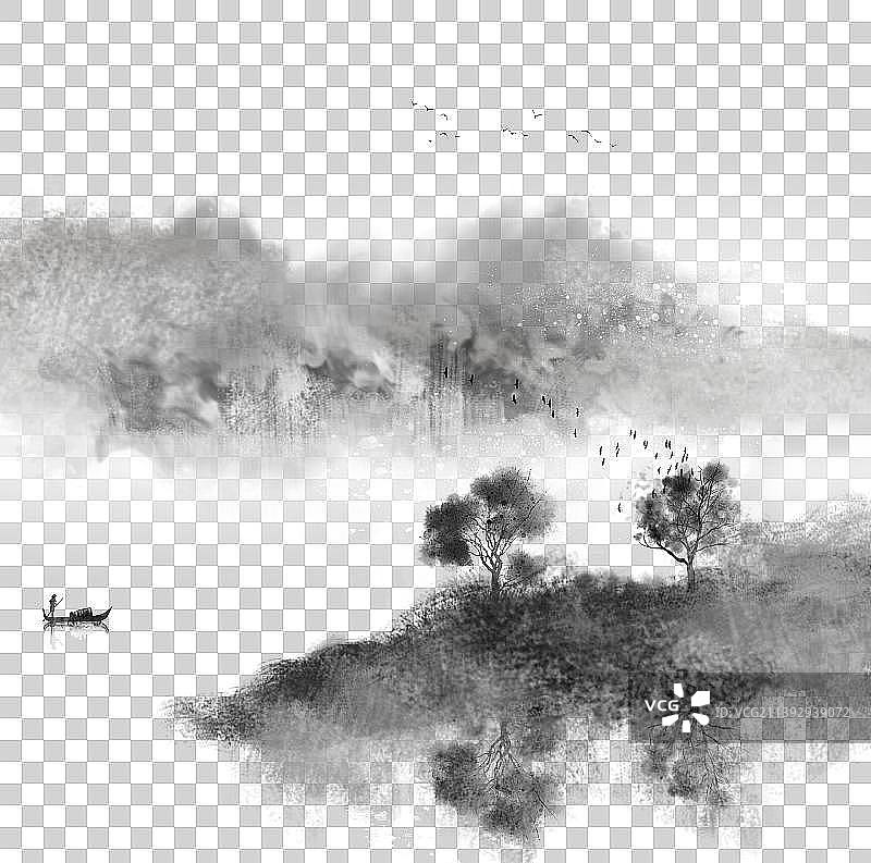 中国风意境山水画背景插画图片素材