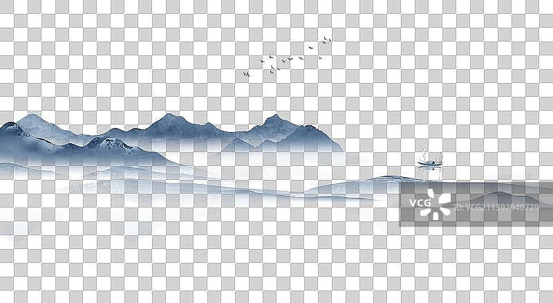 中国风蓝色意境山水画图片素材