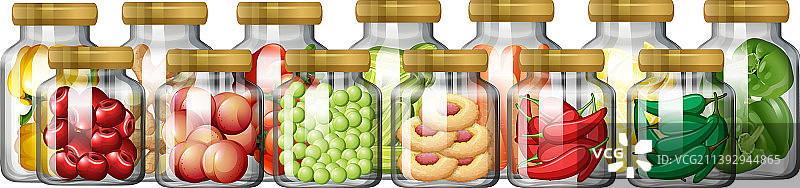 不同罐子里的各种蔬菜图片素材