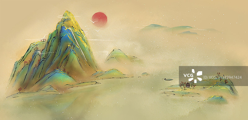 青绿山水图片素材