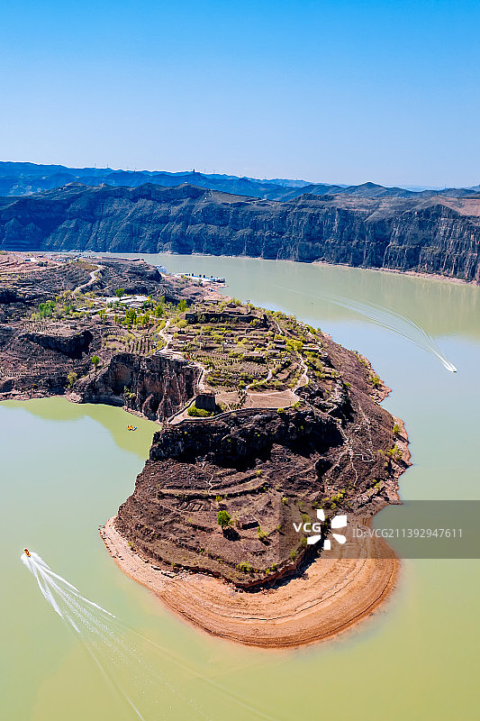 中国内蒙古呼和浩特清水河县老牛湾黄河大峡谷航拍风光图片素材