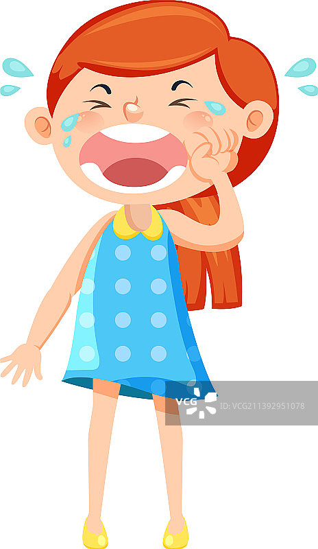 哭泣的卡通蓝裙女孩图片素材