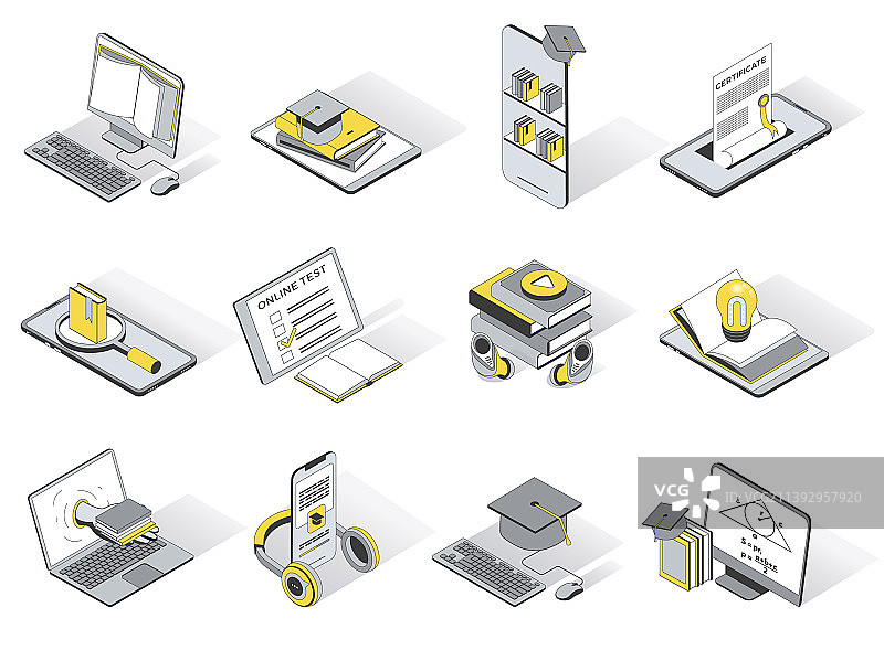 在线教育2.5D等距图标合集图片素材