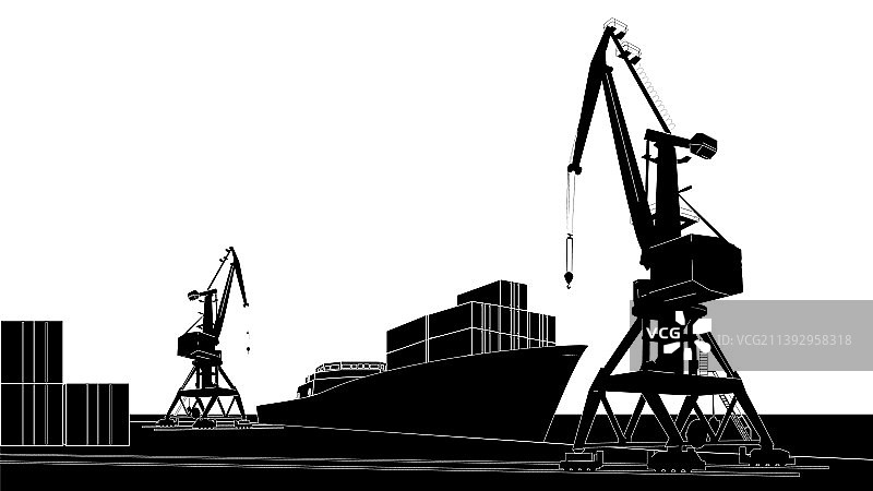 集装箱货轮商业港口剪影图片素材