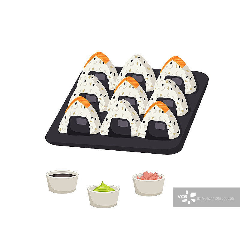 日式寿司和三文鱼饭团组合图片素材