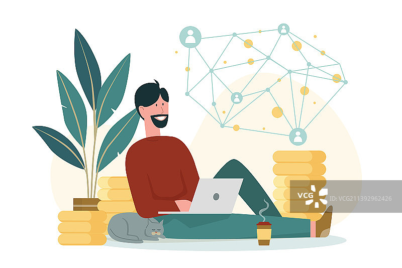 使用笔记本电脑投资金币的富有男人图片素材