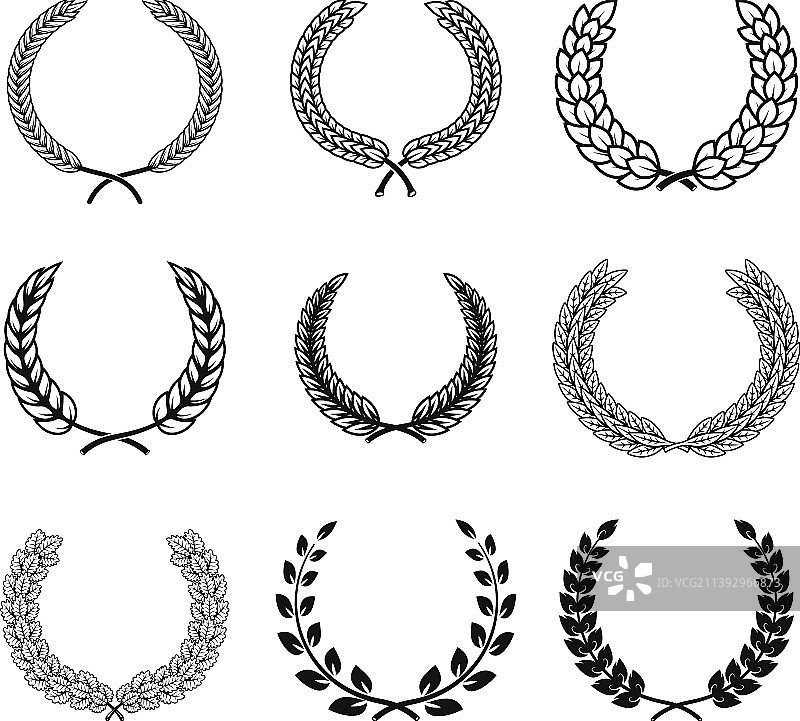 单色花环设计元素套装图片素材