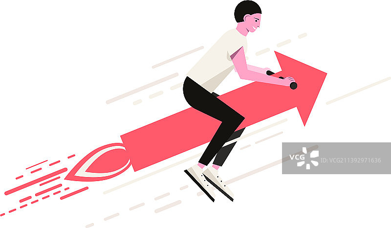 商人乘坐飞箭向上发展图片素材