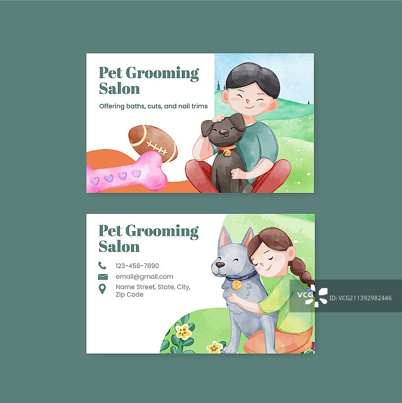 带可爱猫狗的商务名片模板图片素材