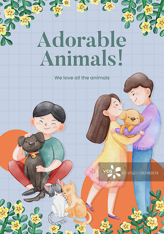 小狗小猫拥抱海报模板图片素材