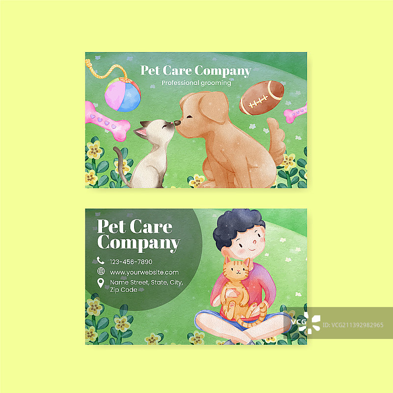 带可爱猫狗的商务名片模板图片素材