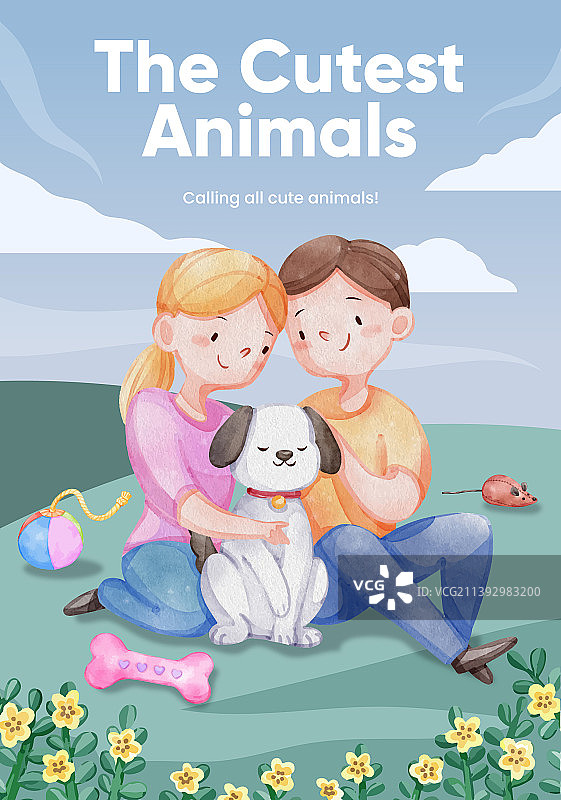 小狗小猫拥抱海报模板图片素材