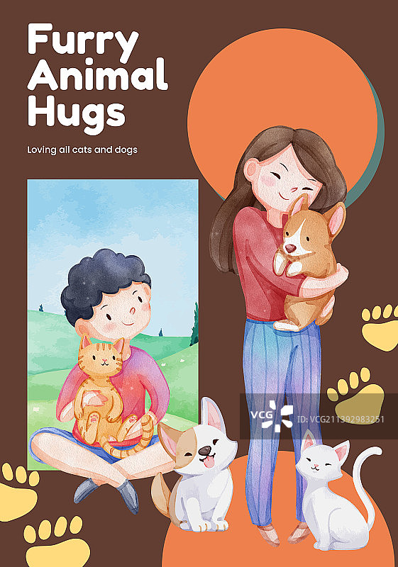 小狗小猫拥抱海报模板图片素材