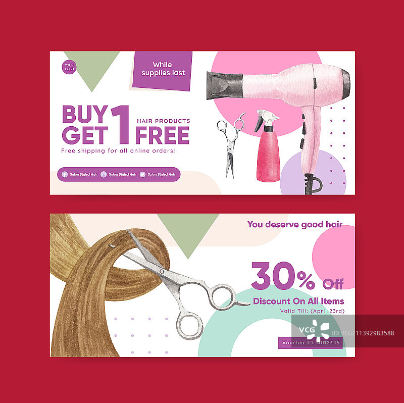 带沙龙美发的礼券模板图片素材