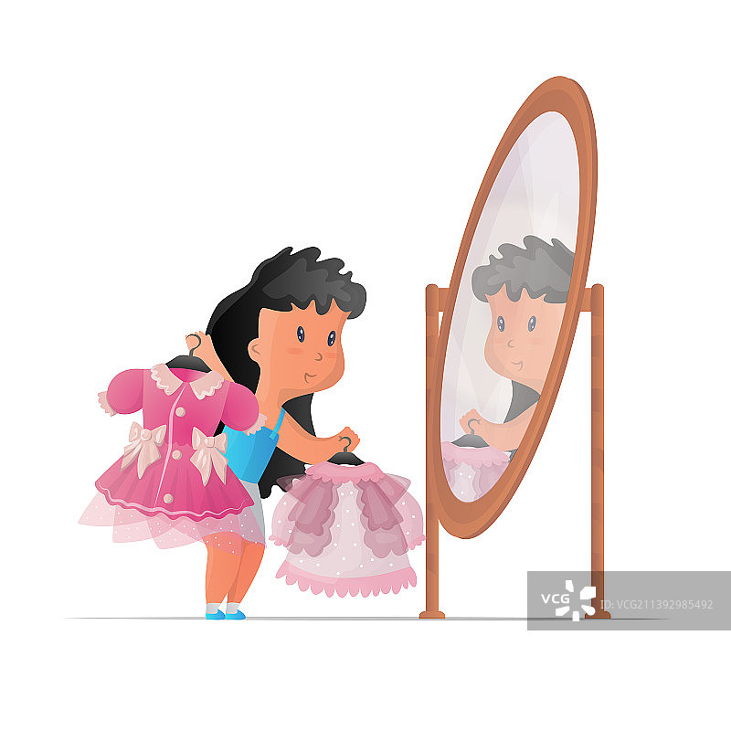 在镜子前试穿衣服的年轻女人图片素材