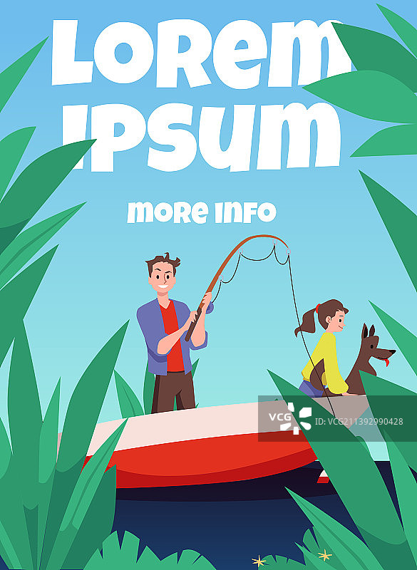 幸福家庭在船上游泳和钓鱼图片素材