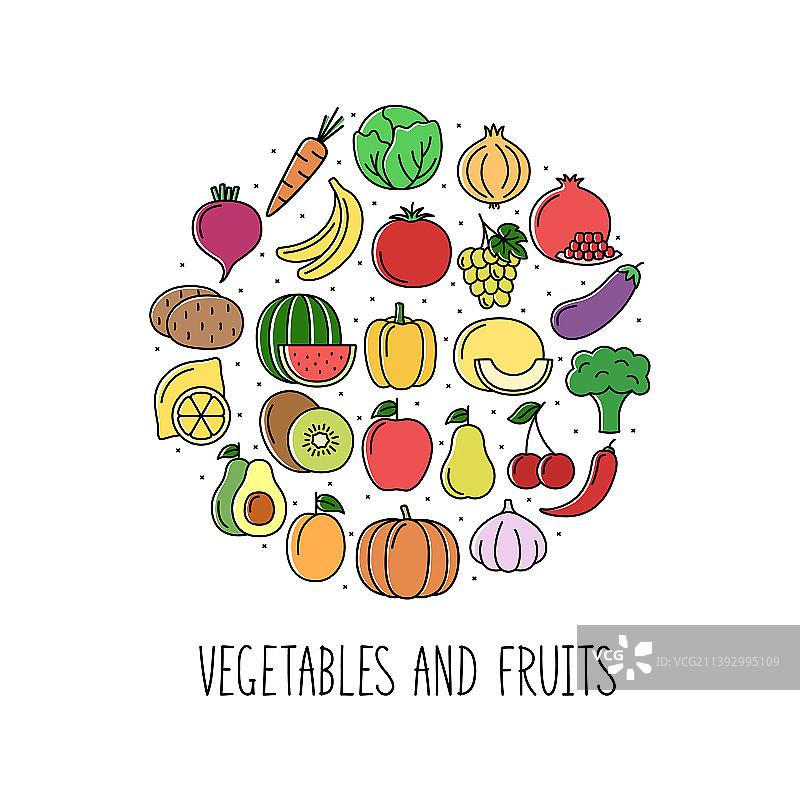 带有彩色蔬菜水果的圆形banner图片素材