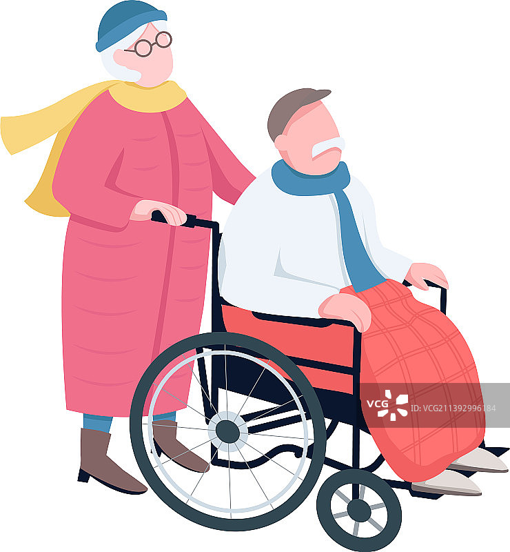 年长的女人和老伴一起散步（扁平风格）图片素材