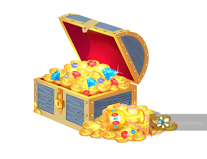 古老木箱中的古代黄金财宝图片素材