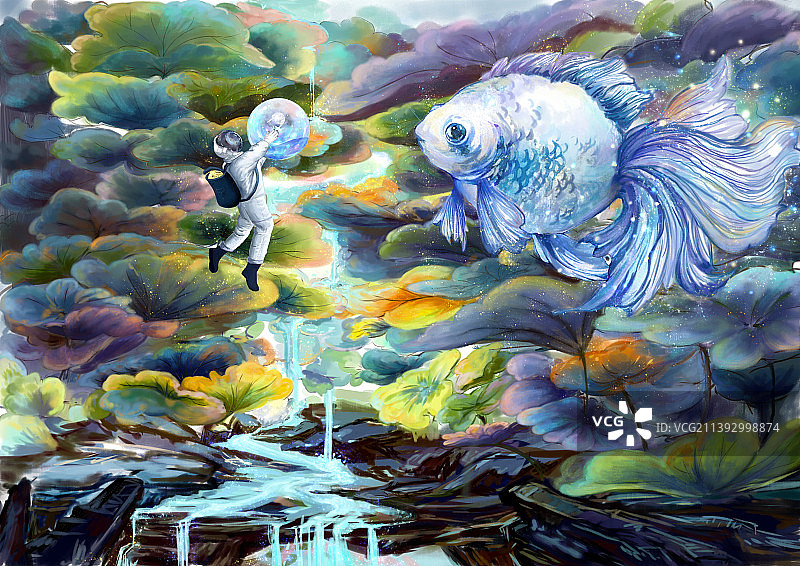 海洋太空结合幻想插画图片素材