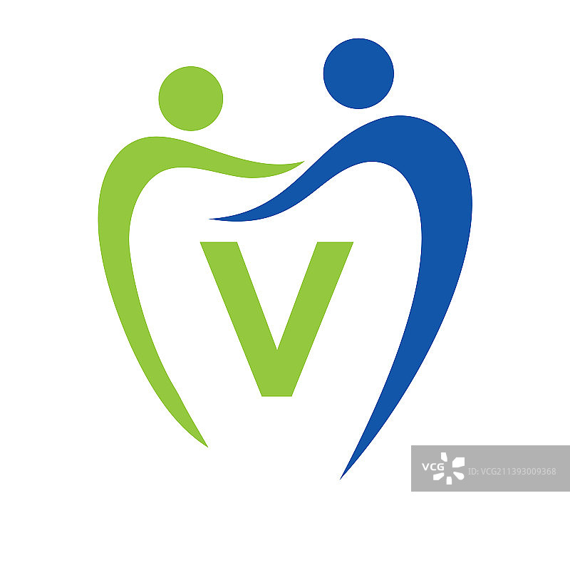 牙科诊所logo，V字母概念家庭图片素材