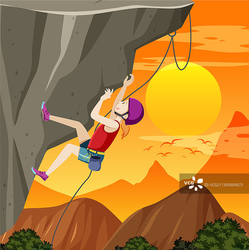 日落时分悬崖上的攀岩者图片素材